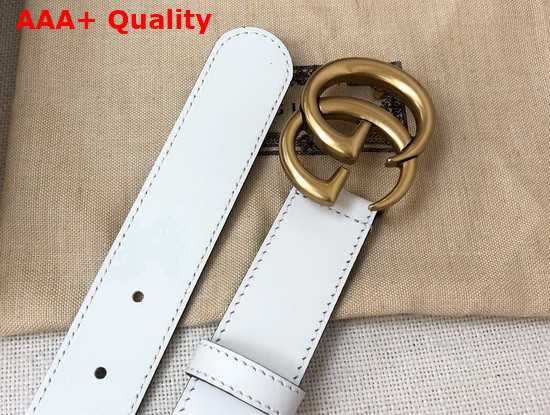 Gucci GG Marmont Belt with Shiny Buckle White Leather 414516 Replica