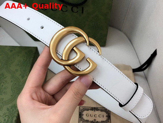 Gucci GG Marmont Belt with Shiny Buckle White Leather 414516 Replica