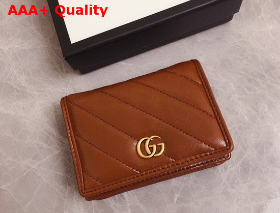 Gucci GG Marmont Card Case Wallet in Brown Diagonal Matelasse Leather 466492 Replica