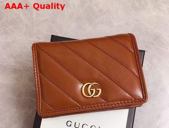 Gucci GG Marmont Card Case Wallet in Brown Diagonal Matelasse Leather 466492 Replica