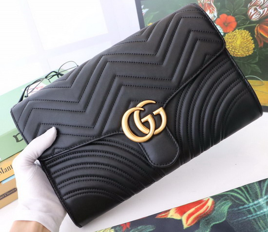 Gucci GG Marmont Clutch in Black Matelasse Chevron Leather with a Heart 498079