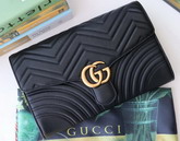 Gucci GG Marmont Clutch in Black Matelasse Chevron Leather with a Heart 498079