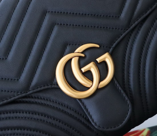 Gucci GG Marmont Clutch in Black Matelasse Chevron Leather with a Heart 498079