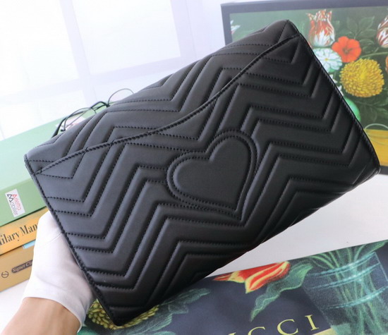 Gucci GG Marmont Clutch in Black Matelasse Chevron Leather with a Heart 498079