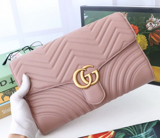 Gucci GG Marmont Clutch in Dusty Pink Matelasse Chevron Leather with a Heart 498079