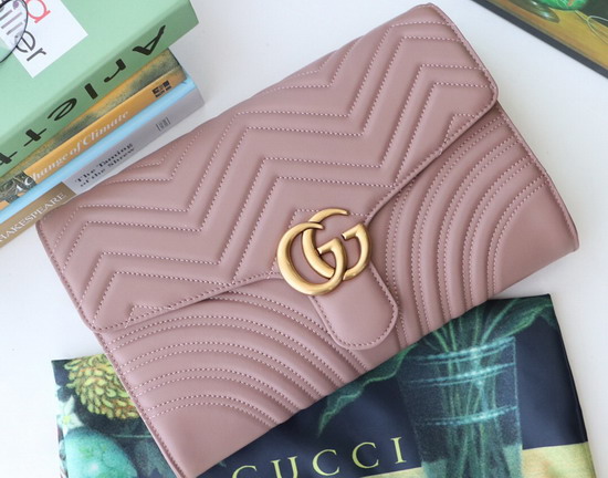 Gucci GG Marmont Clutch in Dusty Pink Matelasse Chevron Leather with a Heart 498079