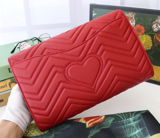 Gucci GG Marmont Clutch in Red Matelasse Chevron Leather with a Heart 498079