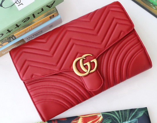 Gucci GG Marmont Clutch in Red Matelasse Chevron Leather with a Heart 498079