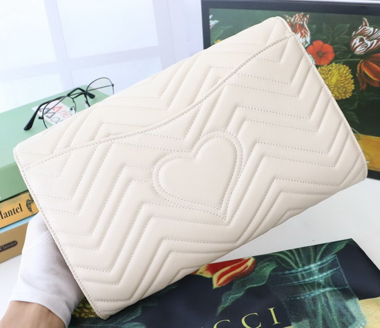 Gucci GG Marmont Clutch in White Matelasse Chevron Leather with a Heart 498079