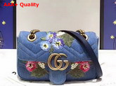 Gucci GG Marmont Embroidered Denim Mini Bag Blue Chevron Replica