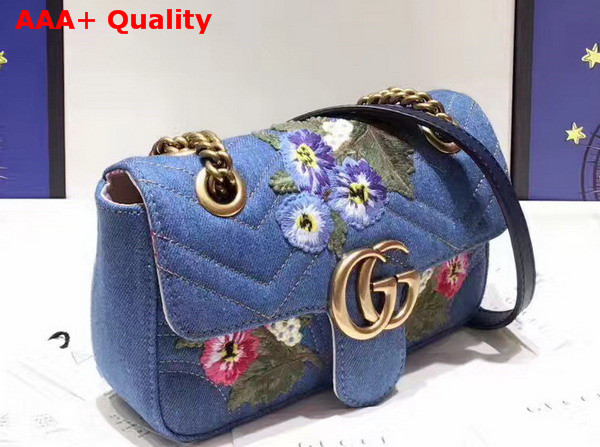 Gucci GG Marmont Embroidered Denim Mini Bag Blue Chevron Replica