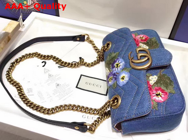 Gucci GG Marmont Embroidered Denim Mini Bag Blue Chevron Replica