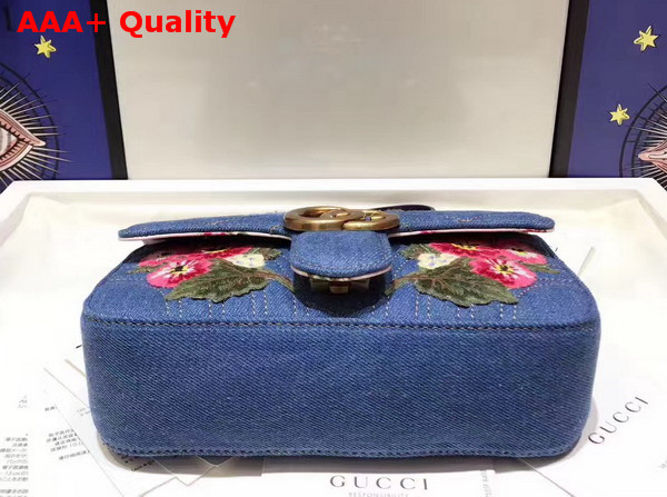 Gucci GG Marmont Embroidered Denim Mini Bag Blue Chevron Replica