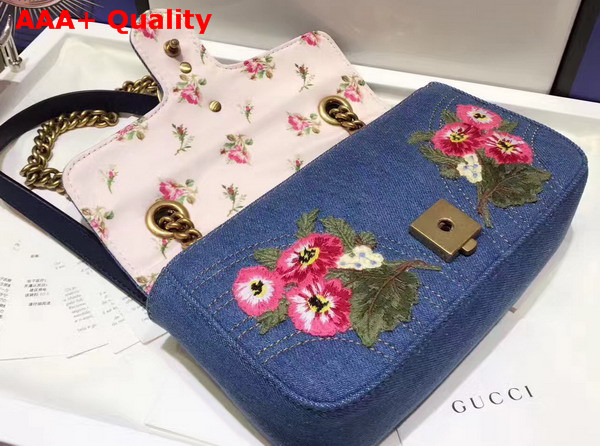 Gucci GG Marmont Embroidered Denim Mini Bag Blue Chevron Replica