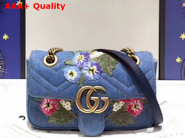 Gucci GG Marmont Embroidered Denim Mini Bag Blue Chevron Replica