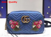 Gucci GG Marmont Embroidered Denim Shoulder Bag Blue Chevron Replica