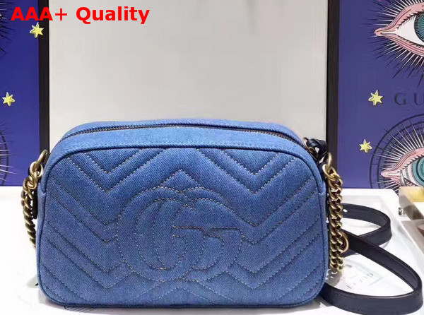 Gucci GG Marmont Embroidered Denim Shoulder Bag Blue Chevron Replica