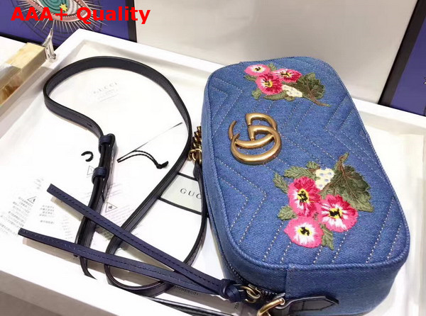 Gucci GG Marmont Embroidered Denim Shoulder Bag Blue Chevron Replica