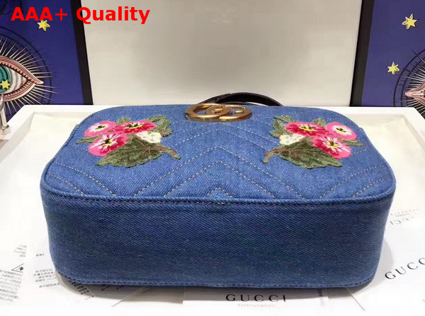 Gucci GG Marmont Embroidered Denim Shoulder Bag Blue Chevron Replica