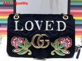 Gucci GG Marmont Embroidered Velvet Bag Loved Applique Black Chevron Velvet Replica