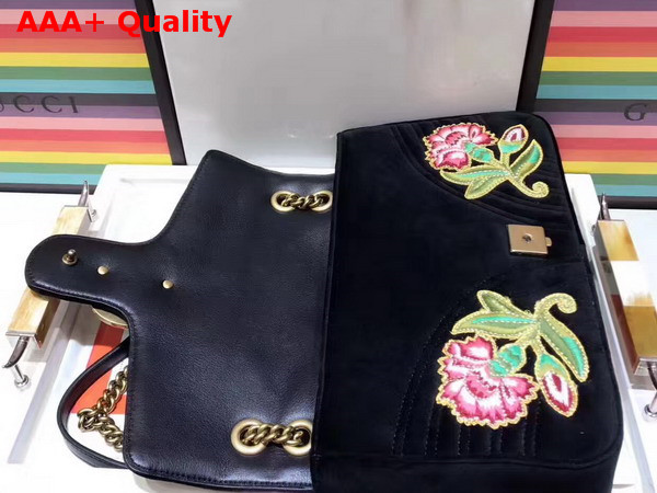 Gucci GG Marmont Embroidered Velvet Bag Loved Applique Black Chevron Velvet Replica