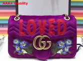 Gucci GG Marmont Embroidered Velvet Bag Loved Applique Bordeaux Chevron Velvet Replica