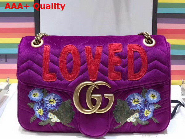 Gucci GG Marmont Embroidered Velvet Bag Loved Applique Bordeaux Chevron Velvet Replica