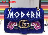 Gucci GG Marmont Embroidered Velvet Bag Modern Applique Blue Chevron Velvet Replica