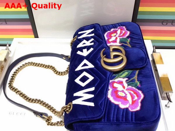 Gucci GG Marmont Embroidered Velvet Bag Modern Applique Blue Chevron Velvet Replica