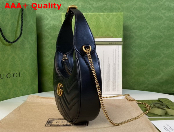 Gucci GG Marmont Half Moon Shaped Mini Bag in Black Matelasse Chevron Leather 699514 Replica