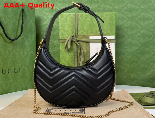 Gucci GG Marmont Half Moon Shaped Mini Bag in Black Matelasse Chevron Leather 699514 Replica