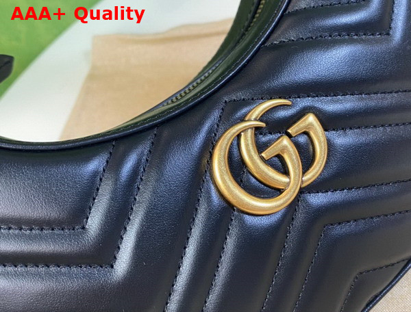 Gucci GG Marmont Half Moon Shaped Mini Bag in Black Matelasse Chevron Leather 699514 Replica