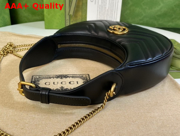 Gucci GG Marmont Half Moon Shaped Mini Bag in Black Matelasse Chevron Leather 699514 Replica