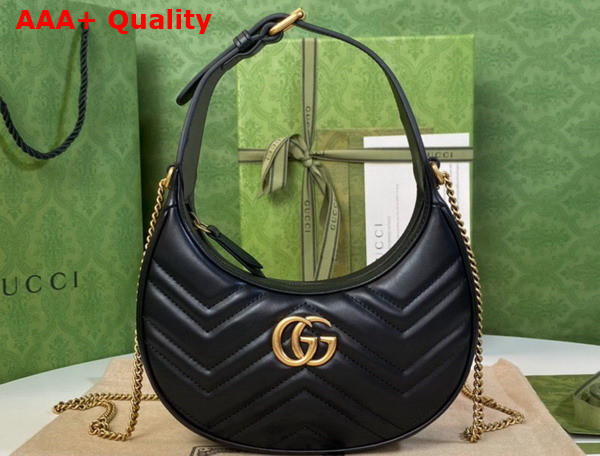 Gucci GG Marmont Half Moon Shaped Mini Bag in Black Matelasse Chevron Leather 699514 Replica