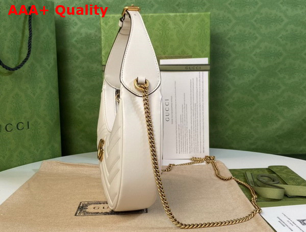 Gucci GG Marmont Half Moon Shaped Mini Bag in White Matelasse Chevron Leather 699514 Replica