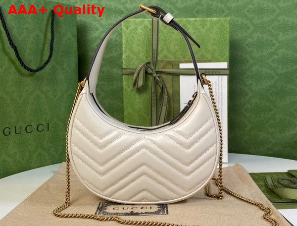 Gucci GG Marmont Half Moon Shaped Mini Bag in White Matelasse Chevron Leather 699514 Replica