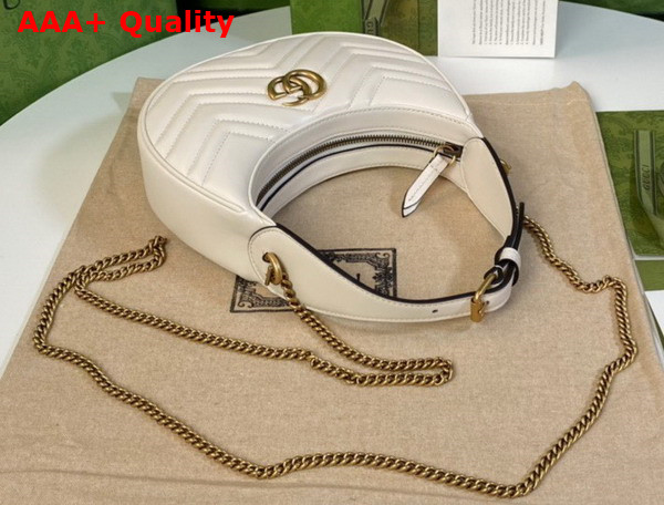 Gucci GG Marmont Half Moon Shaped Mini Bag in White Matelasse Chevron Leather 699514 Replica