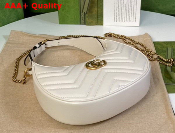 Gucci GG Marmont Half Moon Shaped Mini Bag in White Matelasse Chevron Leather 699514 Replica