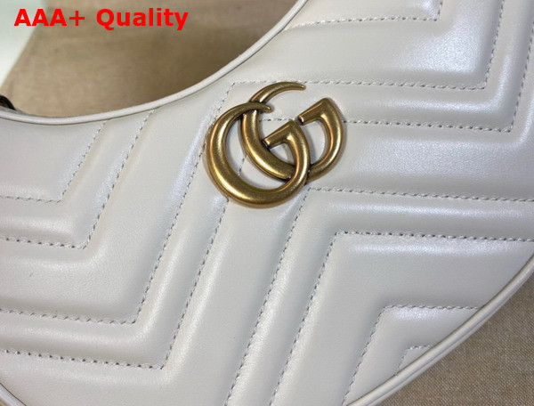 Gucci GG Marmont Half Moon Shaped Mini Bag in White Matelasse Chevron Leather 699514 Replica