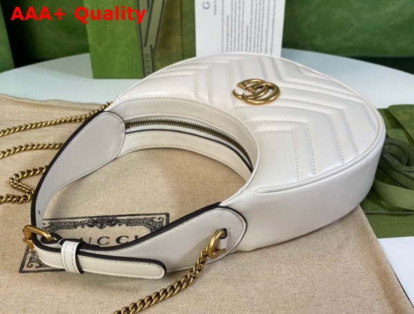 Gucci GG Marmont Half Moon Shaped Mini Bag in White Matelasse Chevron Leather 699514 Replica