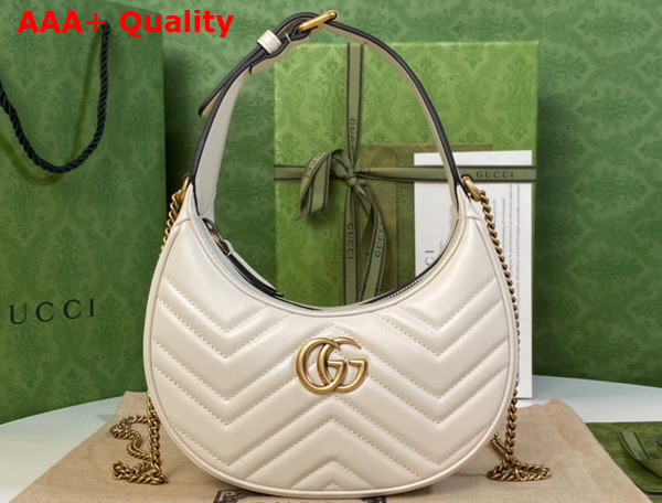 Gucci GG Marmont Half Moon Shaped Mini Bag in White Matelasse Chevron Leather 699514 Replica