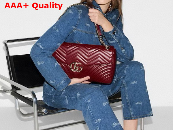 Gucci GG Marmont Large Shoulder Bag in Rosso Ancora Red Leather 788371 Replica