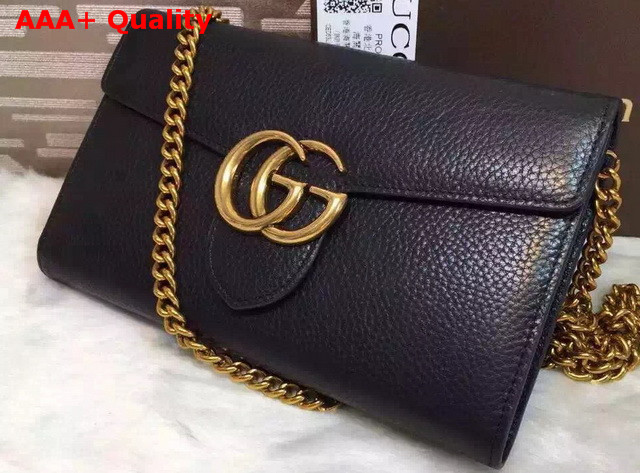 Gucci GG Marmont Leather Chain Wallet Black Real Leather Replica