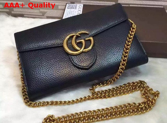 Gucci GG Marmont Leather Chain Wallet Black Real Leather Replica