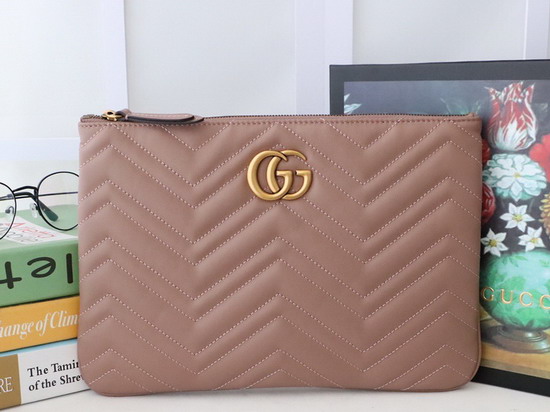 Gucci GG Marmont Leather Pouch in Dusty Pink Matelasse Chevron Leather with Heart 525541