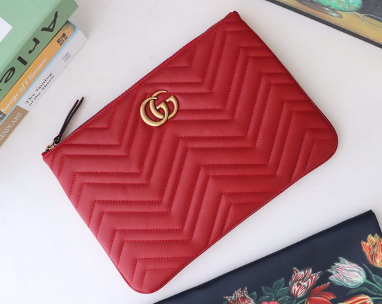 Gucci GG Marmont Leather Pouch in Red Matelasse Chevron Leather with Heart 525541