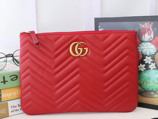 Gucci GG Marmont Leather Pouch in Red Matelasse Chevron Leather with Heart 525541