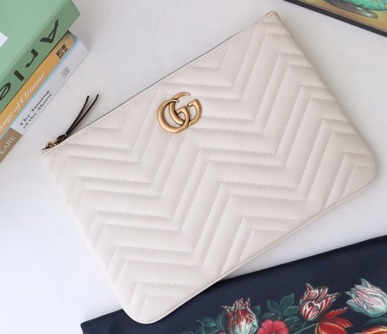 Gucci GG Marmont Leather Pouch in White Matelasse Chevron Leather with Heart 525541