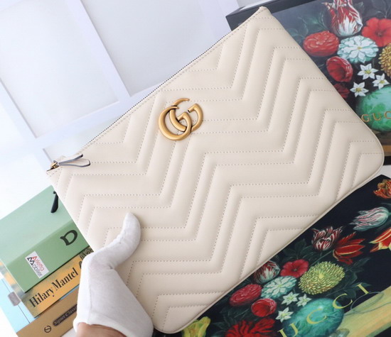 Gucci GG Marmont Leather Pouch in White Matelasse Chevron Leather with Heart 525541