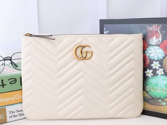 Gucci GG Marmont Leather Pouch in White Matelasse Chevron Leather with Heart 525541